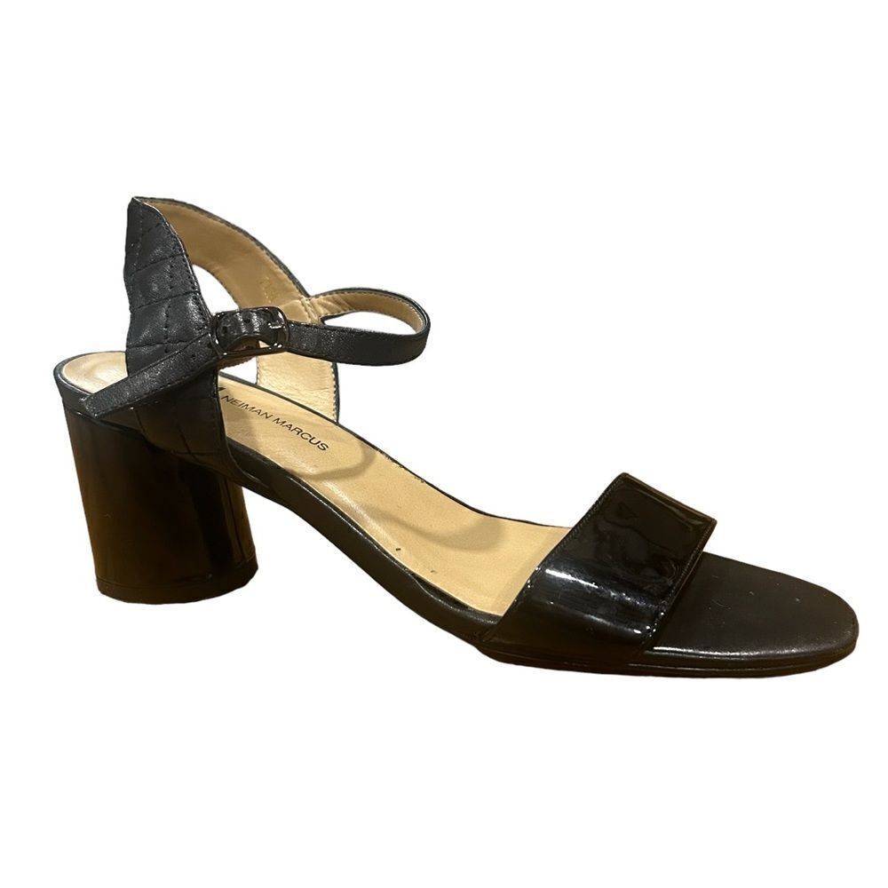 Neiman Marcus Vintage Quilted Patent Leather Cylinder Block Heel Sandal